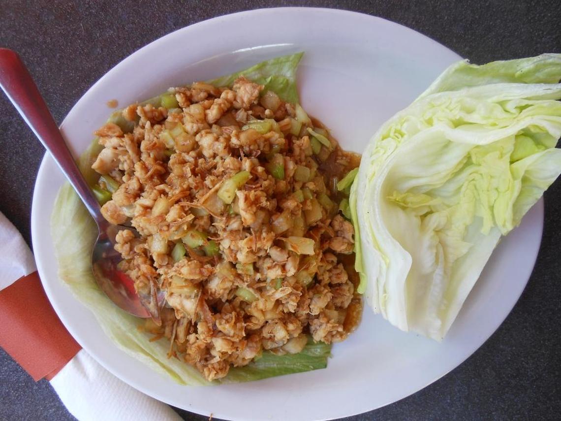 Ground chicken, celery and jicama mixture for making lettuce wraps at East Thai Noodle House.