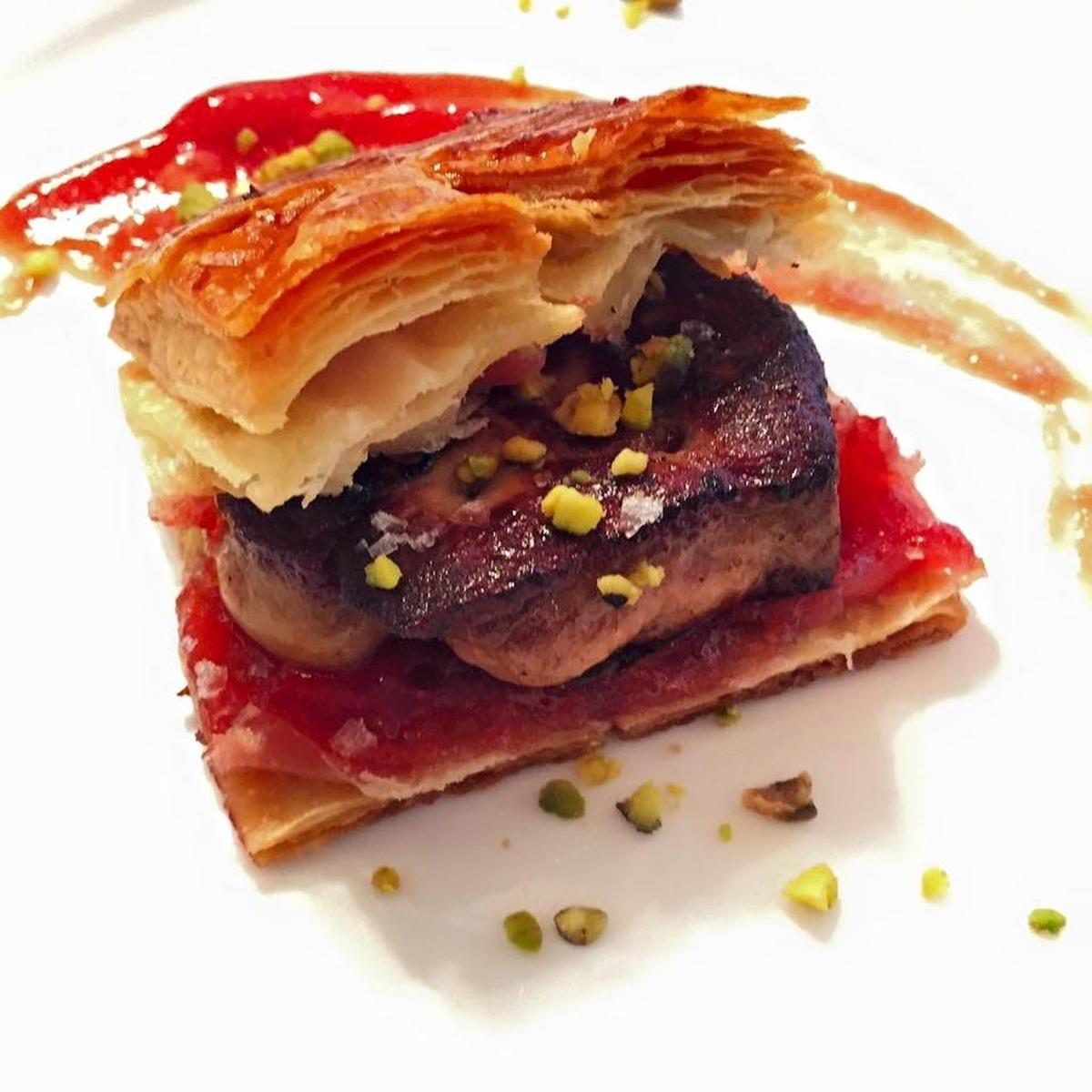 In a bit of whimsy, foie gras is sandwiched inside a pastelito with Redland guava jam.