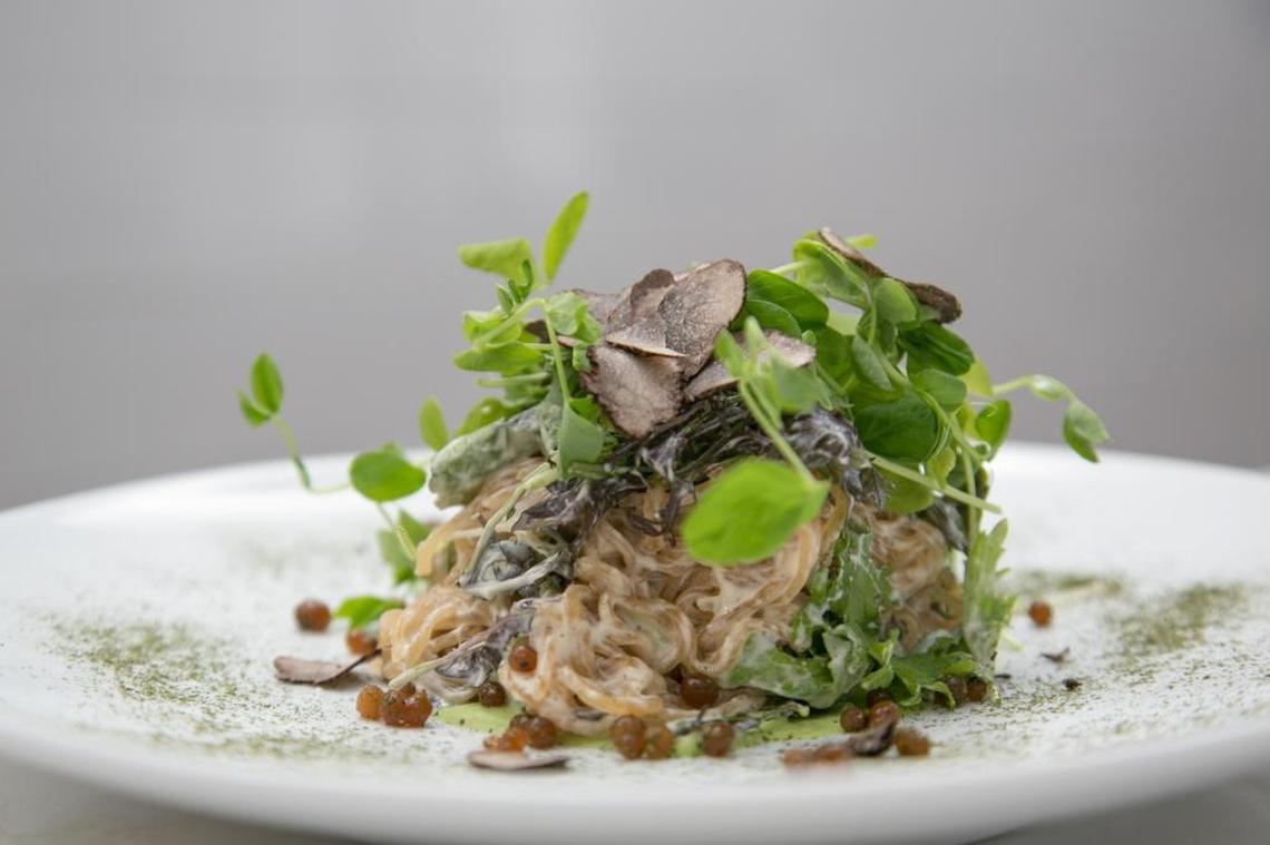 A spin on the restaurant’s original dish, the cacio de funghi uses kelp in the noodles and shaved truffles.