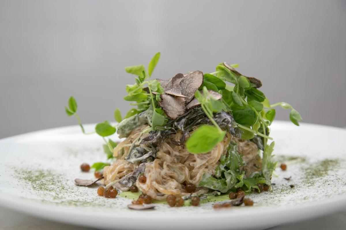 A spin on the restaurant’s original dish, the cacio de funghi uses kelp in the noodles and shaved truffles.