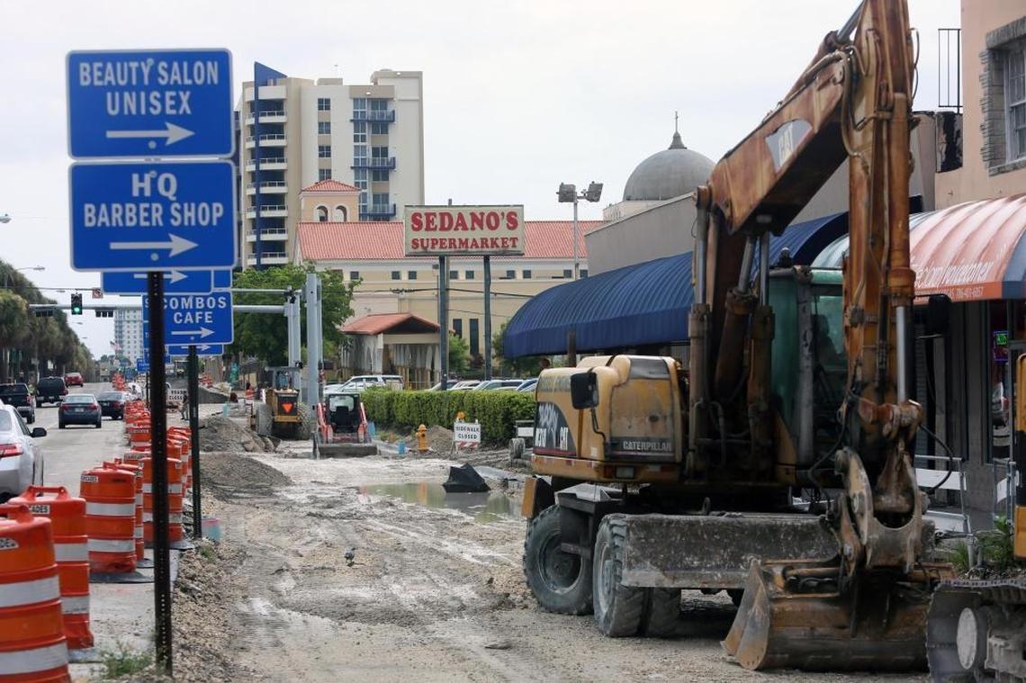 Construction at Flagler Street and 12th Avenue photographed on Friday, August 25, 2017. Area business owners have been losing customers and revenue because of the ongoing construction in the area.