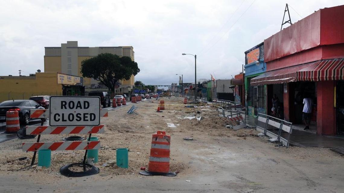 Construction at Flagler Street and 12th Avenue photographed on Friday, August 25, 2017. Area business owners have been losing customers and revenue because of the ongoing construction in the area.