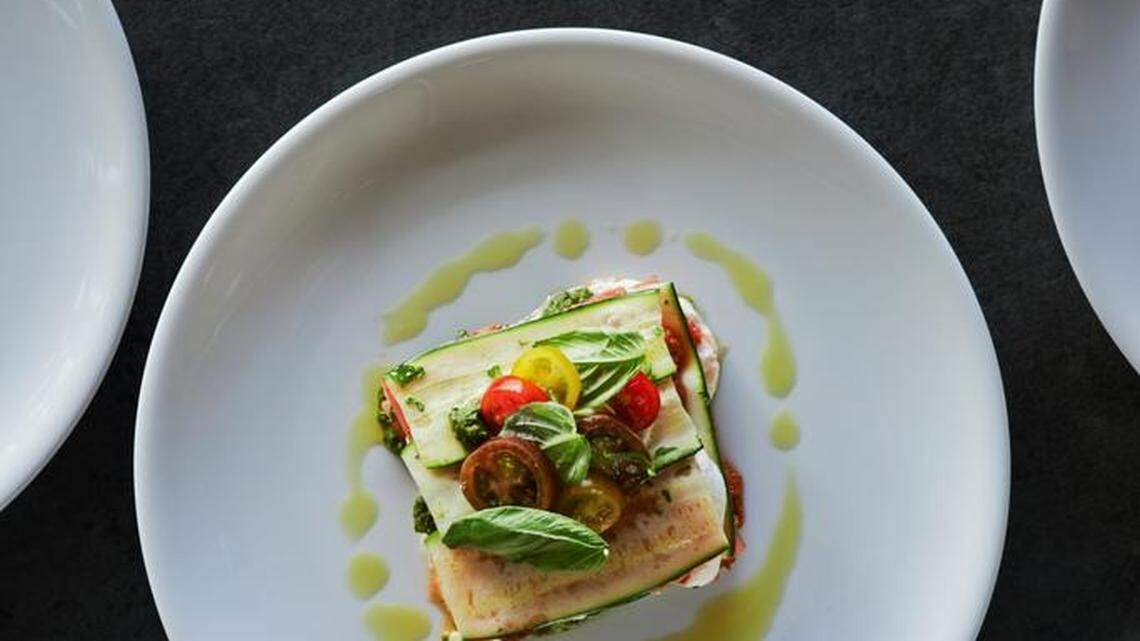 The zucchini lasagna brims with familiar Italian flavors.