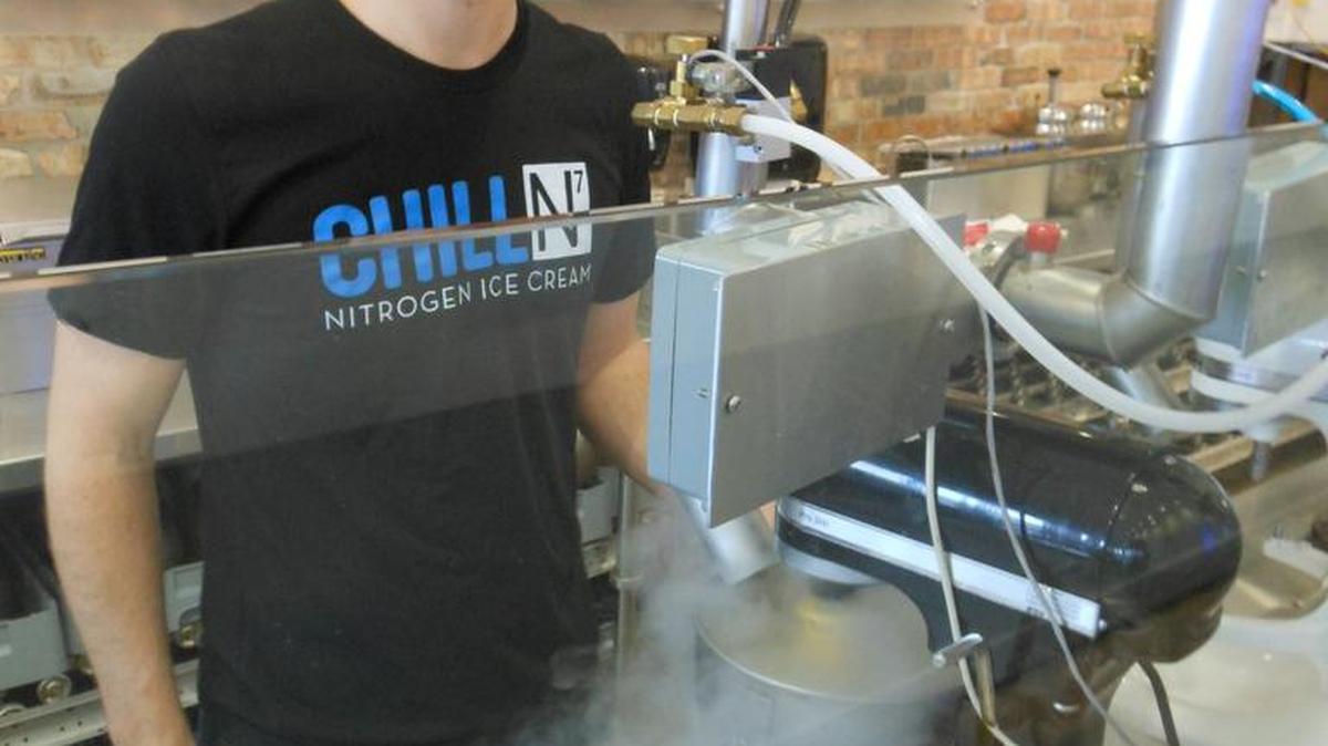 Founder/owner Danny Golik makes a batch of nitrogen ice cream at his Aventura store.