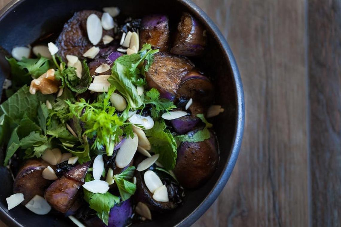The Shake Eggplant dish at No Name Chinese features Japanese eggplant, shaken with fermented black bean sauce and fresh greens.