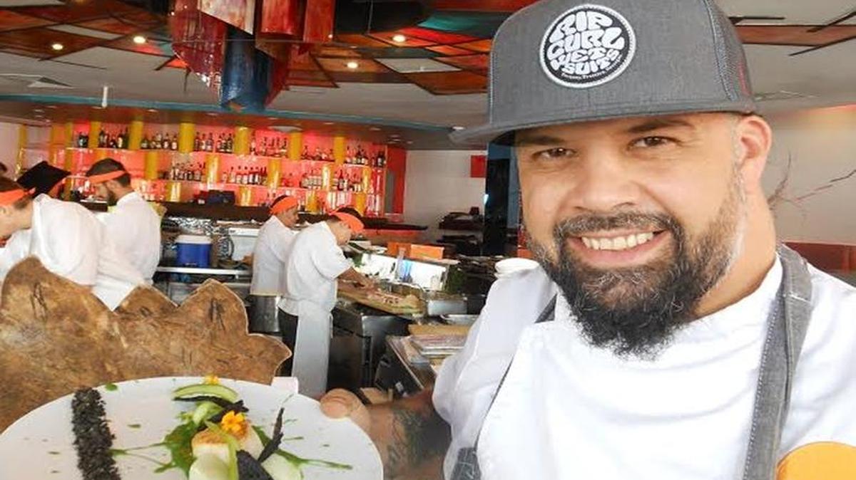 Sushisamba chef Cesar Vega with his yuzu scallop dish available at the location on Lincoln Road, Miami Beach.