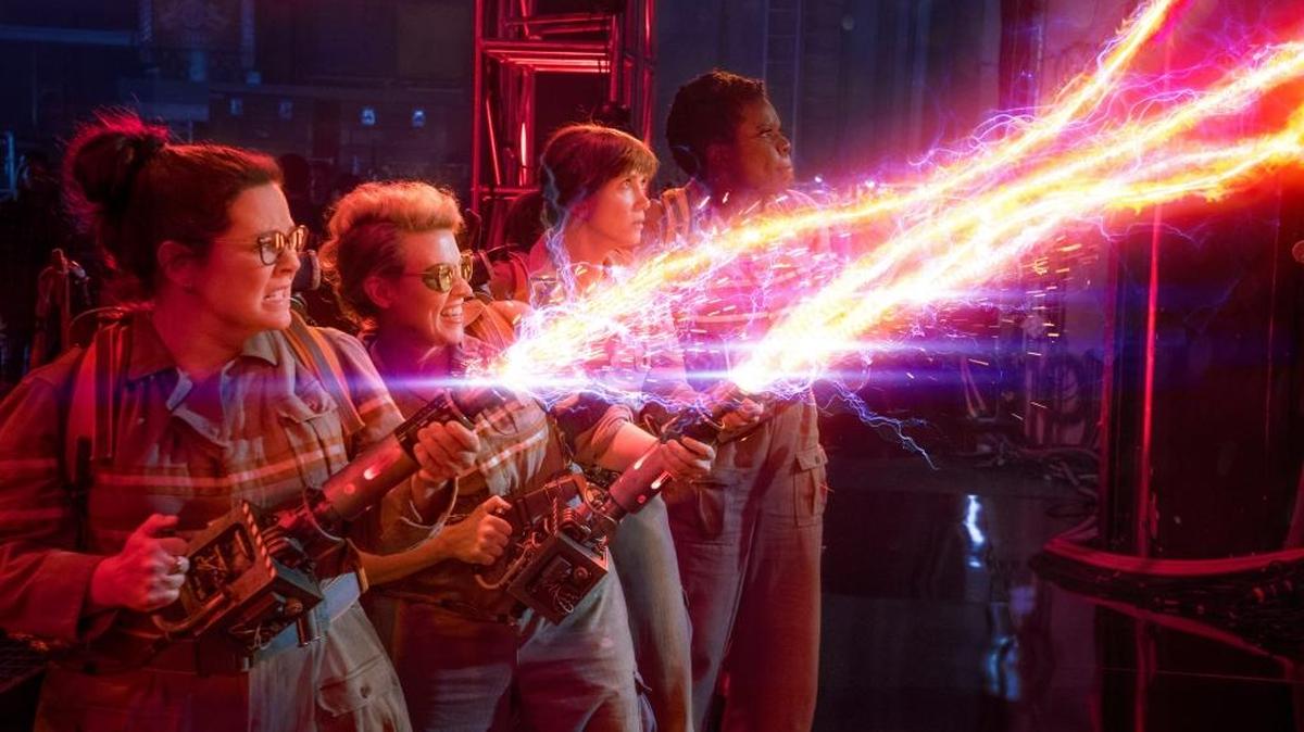 Abby (Melissa McCarthy), Holtzmann (Kate McKinnon), Erin (Kristen Wiig) and Patty (Leslie Jones) in ‘Ghostbusters.’