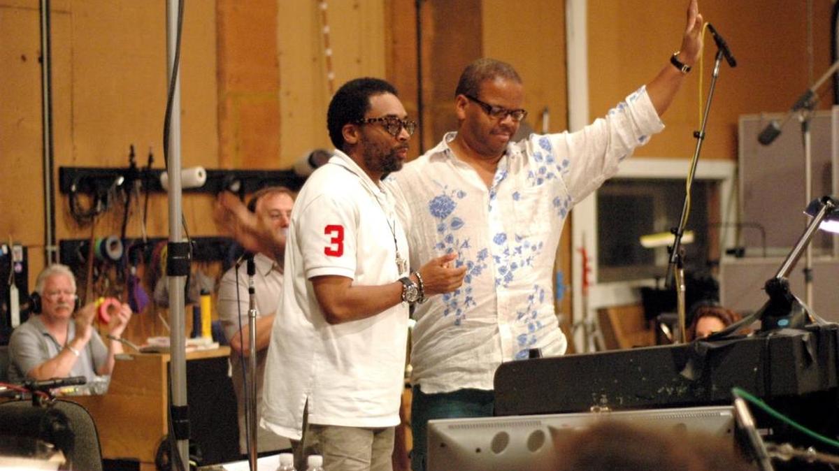 Director Spike Lee (left) and composer Terence Blanchard worked on Lee’s WWII drama ‘Miracle of St. Anna’ in 2008 at the Sony Scoring Stage in Los Angeles.