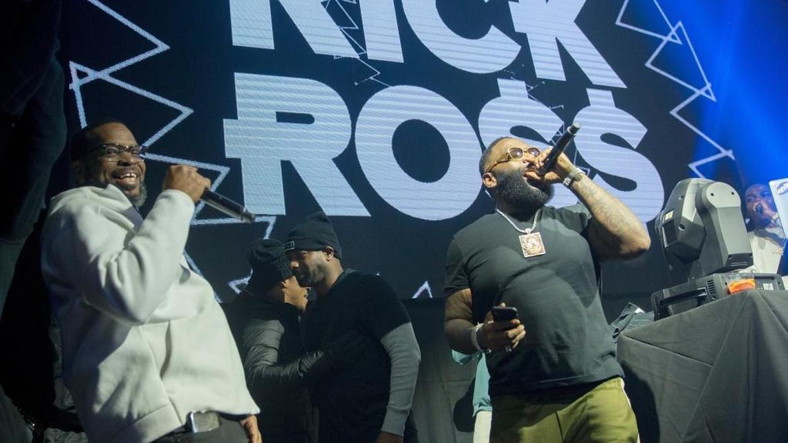 Luther Campbell, left, and Rick Ross perform at The Pourhouse on Feb. 1, 2018, in Minneapolis, Minnesota.