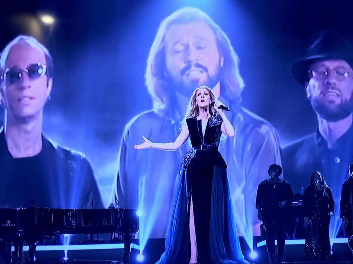 Celine Dion gives the most emotionally resonant performance of the evening when she sang the Bee Gees’ ballad “Immortality” to its composer, Barry Gibb, the sole surviving Bee Gee. Dion also dedicated the heartfelt ballad to her late husband and brother in this screengrab from CBS’ broadcast of “Stayin’ Alive: A Grammy Tribute to the Bee Gees” on Sunday, April 16, 2017.