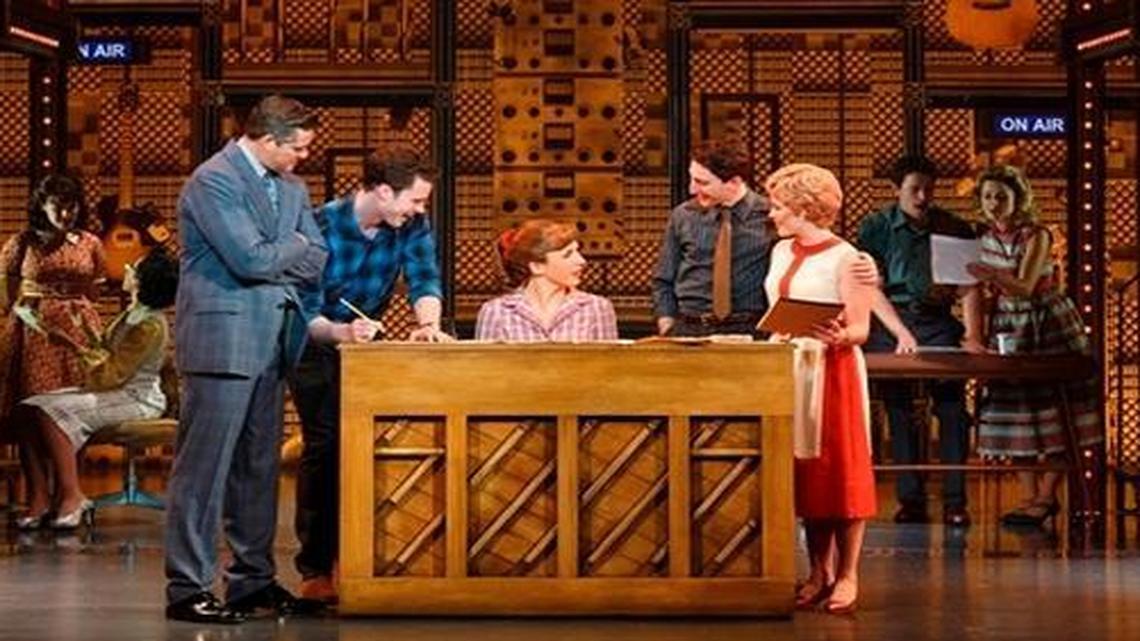 Aldon Music at 1650 Broadway in New York was the songwriting factory housing Don Kirshner (Curt Bouril), Gerry Goffin (Liam Tobin), Carole King (Julia Knitel), Barry Mann (Ben Frankhauser), Cythia Weil (Erika Olson) and the company of “Beautiful”