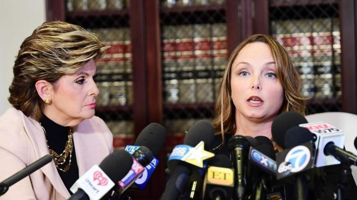 LOS ANGELES, CA - OCTOBER 10: Attorney Gloria Allred and her client Louisette Geiss speak during a press conference about her client?s allegations of sexual harassment by Harvey Weinstein at Allred?s office October 10, 2017 in Los Angeles, California. Weinstein has been accused of sexual harassment by multiple women.