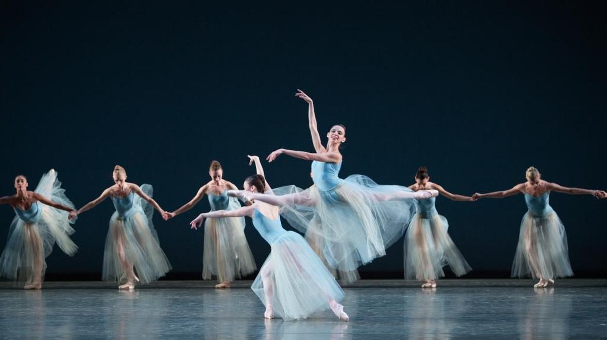Mimi City Ballet dancer Nathalia Arja and members of the company dancing “Serenade” at Lincoln Center’s David H. Koch theater on Wednesday