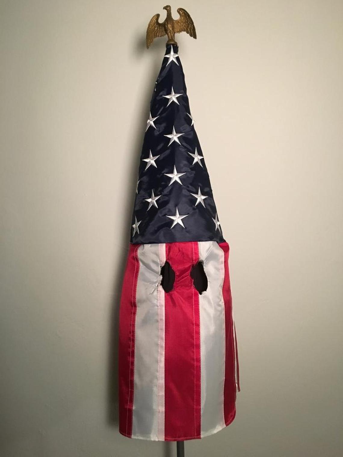 “American Empire,” a Klan hood made out of an American flag, will be a part of artist Billie Grace Lynn’s University of Miami Faculty Exhibit, “American Mask.”