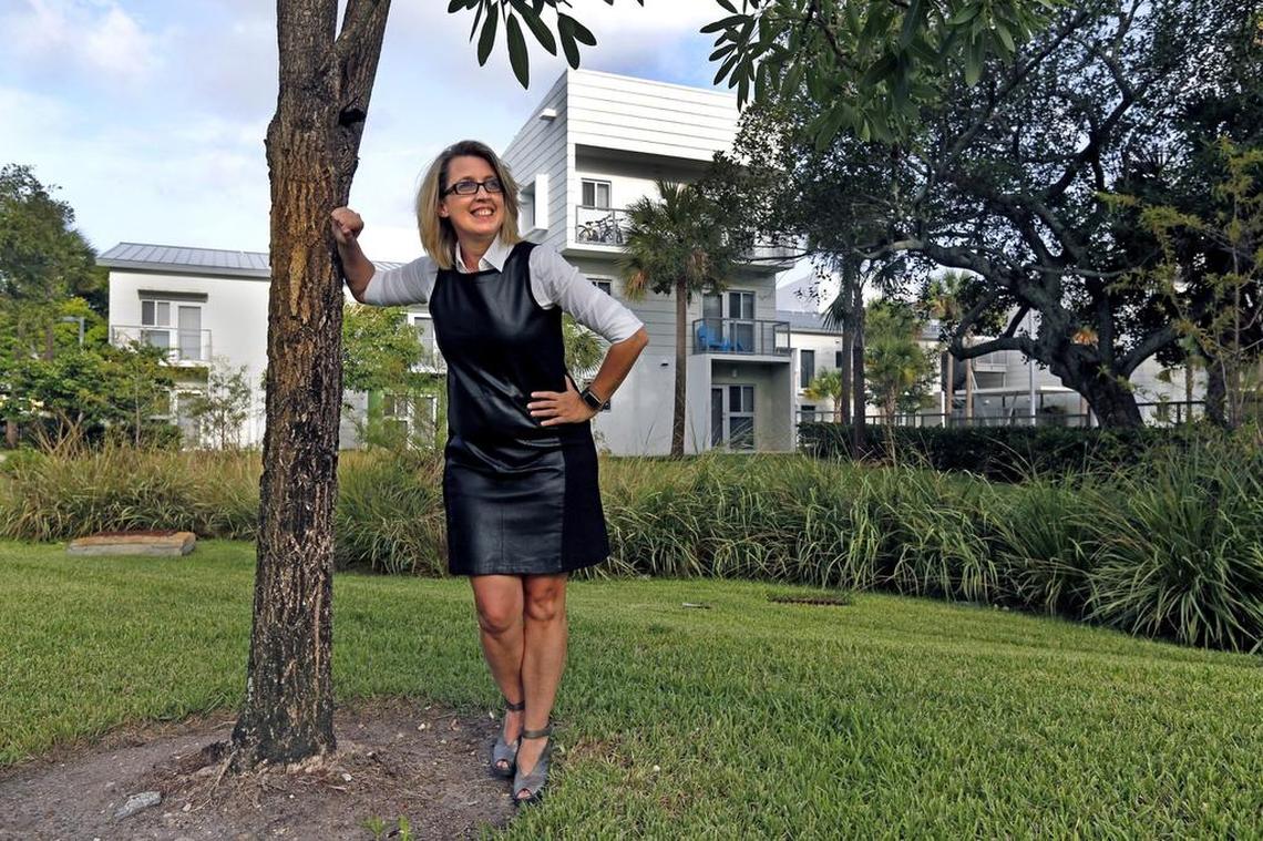 Architect Margi Glavovic Nothard stands at her signature project, Dr. Kennedy Homes in Fort Lauderdale, in 2015. The low-income housing was designed to allow open spaces with walking paths and trees.