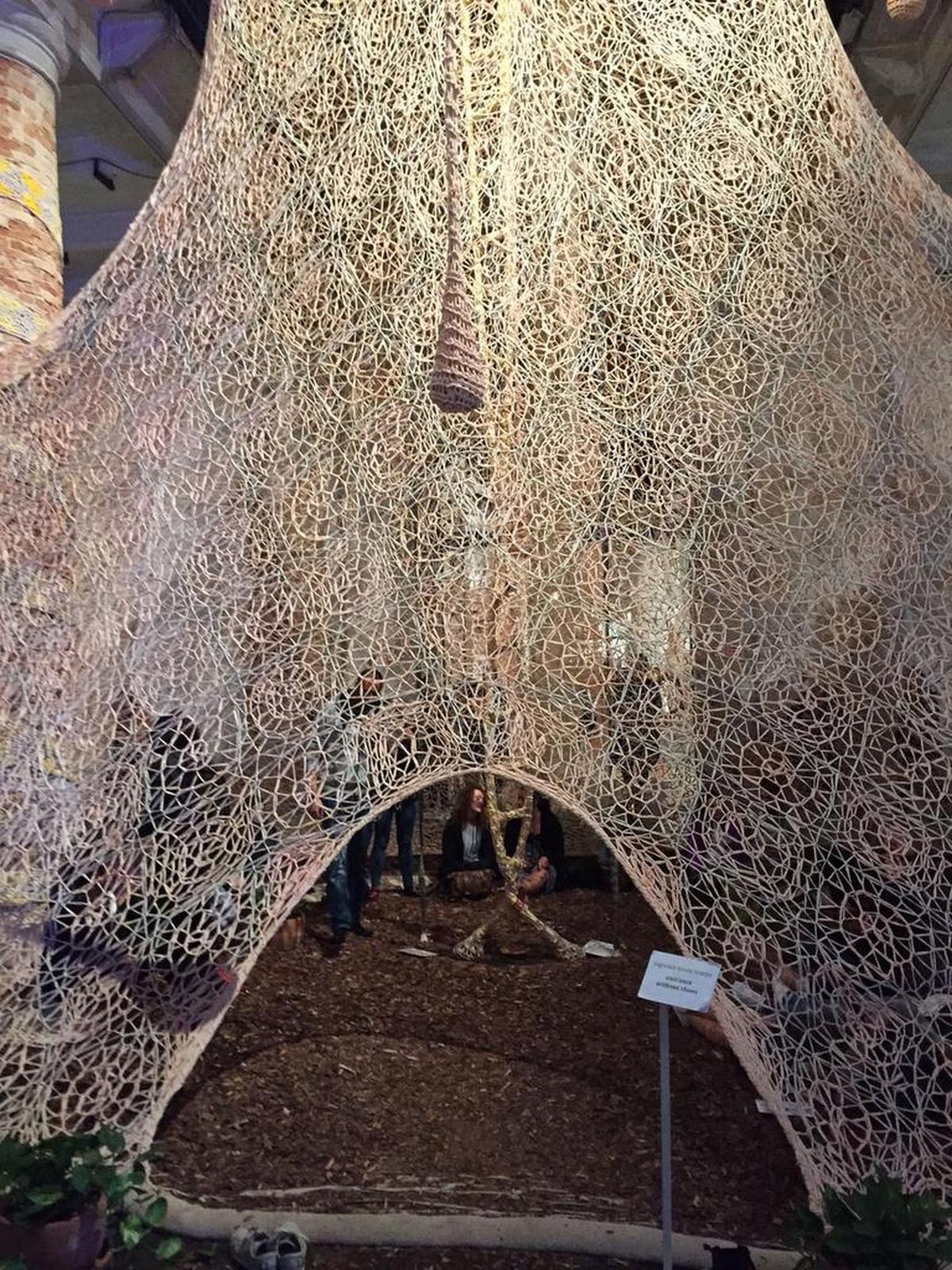 Ernesto Neto’s “A Sacred Place” provides refuge amid the installations in the Arsenal of the Venice Biennale, 2017.