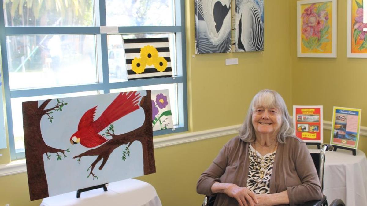 Miami Jewish Health resident Bonnie Beauchamp, pictured on Dec. 4, 2017, is overcoming psoriatic arthritis, but still loves to paint.