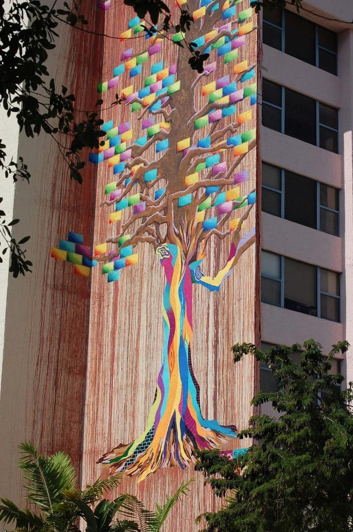 ‘Benevolence of the Beanstalk,’ a mural by artist Rey Jaffet outside Miami Jewish Health, 5200 NE Second Ave., in Miami.
