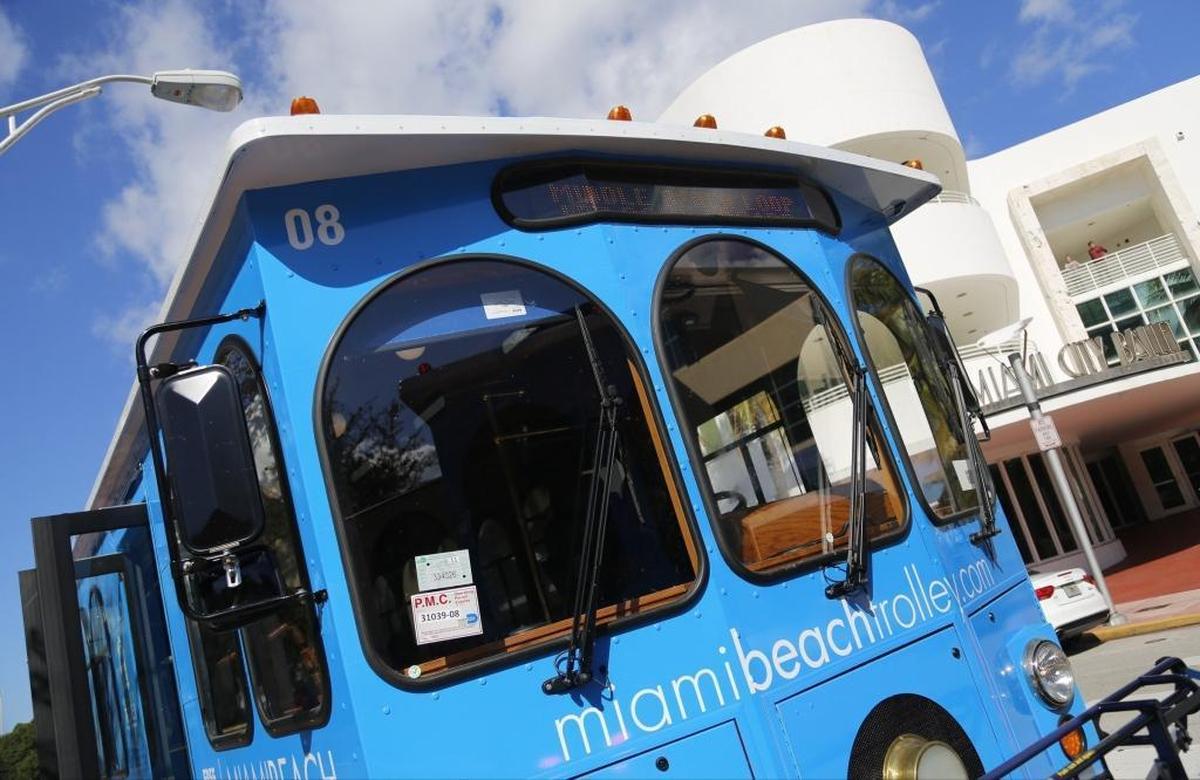 Miami Beach Trolley waits for passengers near the Miami City Ballet in the Collins Park neighborhood.