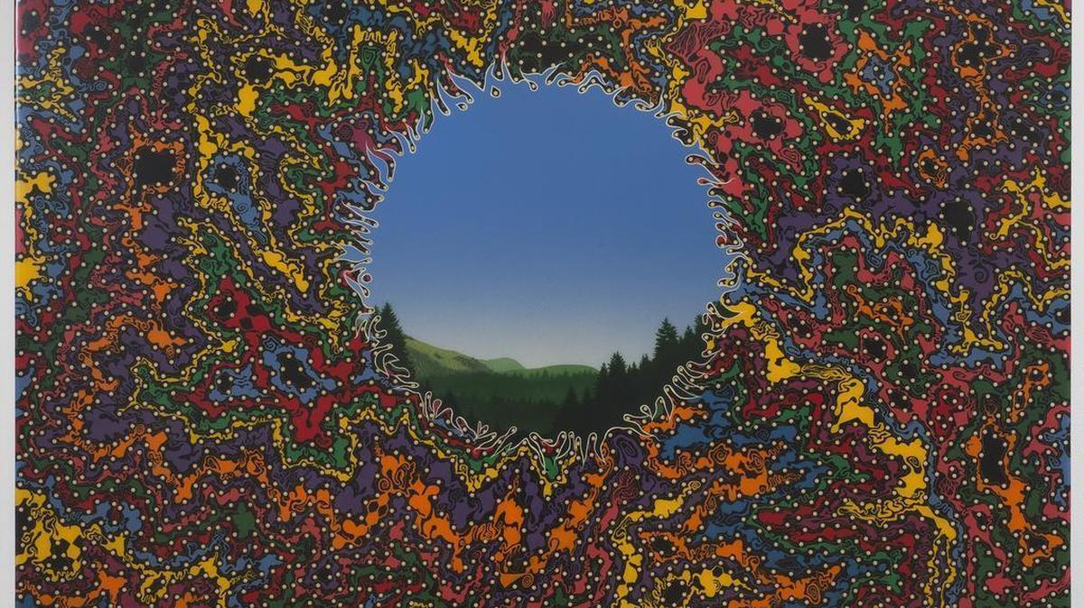 ‘Double Landscape (Large),’ by Fred Tomaselli, 1995, 48 x 48 in., will be shown at Art Basel Miami Beach by the James Cohan Gallery.