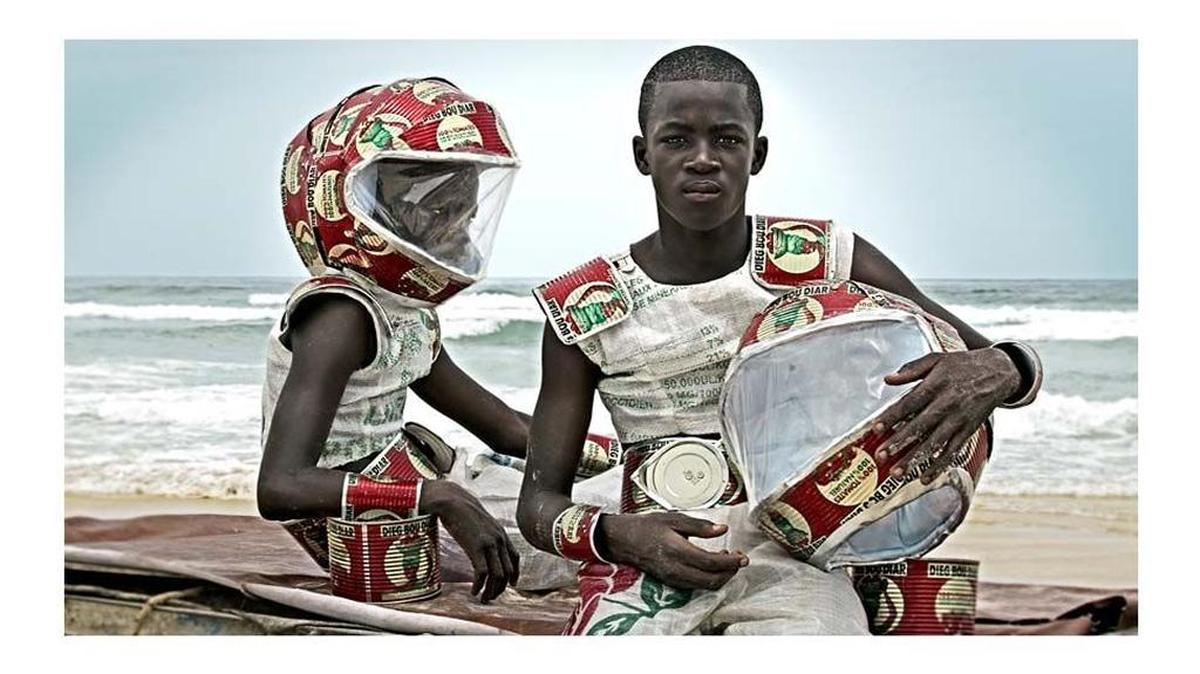 “Aljana Moons Twins Carriage” depict stylized portraits shot in Senegal, on display at PRIZM Art Fair, 7300 Biscayne Blvd., Miami.