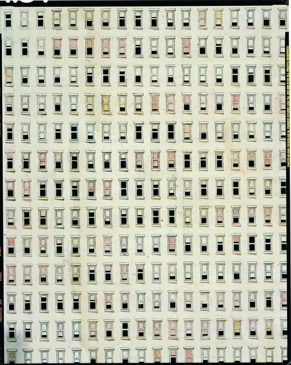 Toba Khedoori’s “Untitled (buildings/windows),” 1994 (detail), is a massive drawing with incredibly intricate detail. A survey of her work is on exhibition at Perez Art Museum Miami through Sept. 24, 2017.