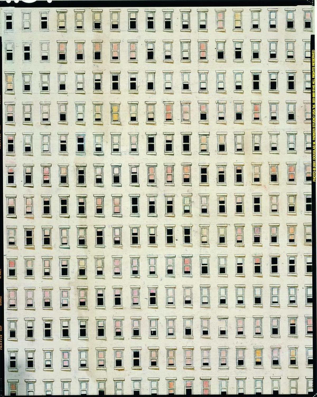 Toba Khedoori’s “Untitled (buildings/windows),” 1994 (detail), is a massive drawing with incredibly intricate detail. A survey of her work is on exhibition at Perez Art Museum Miami through Sept. 24, 2017.