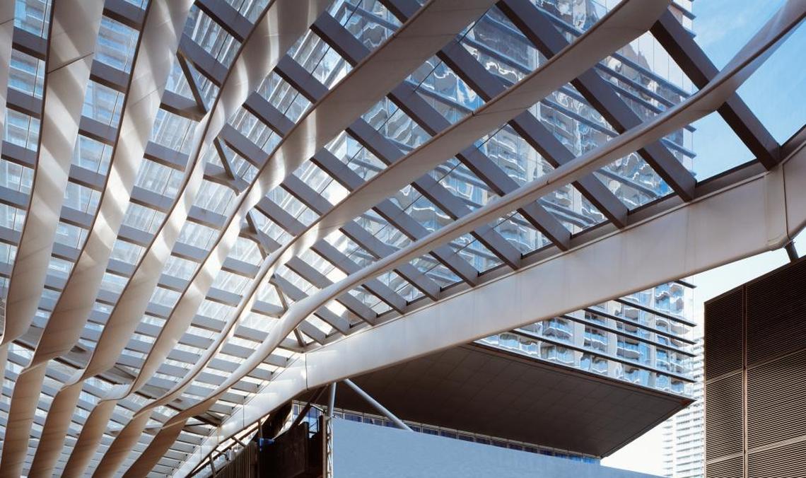 The patented Climate Ribbon at Brickell City Centre creates shade and air flow without air conditioning.