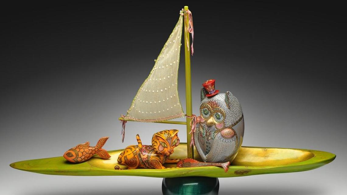 Janet and Jay O’Rourkes’ art pieces are carved and painted by hand, decorated with anything from color pencils, pigment, pyrography and Swarovski rhinestones – all finished with a layer of acrylic lacquer.