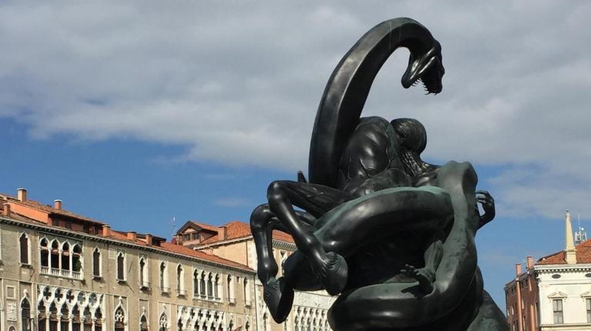 Damien Hirst’s “Fate of a Banished Man” outside the Palazzo Grassi in Venice, part of his show “Treasures from the Wreck of the Unbelieveble,” on display through Dec. 3, 2017.