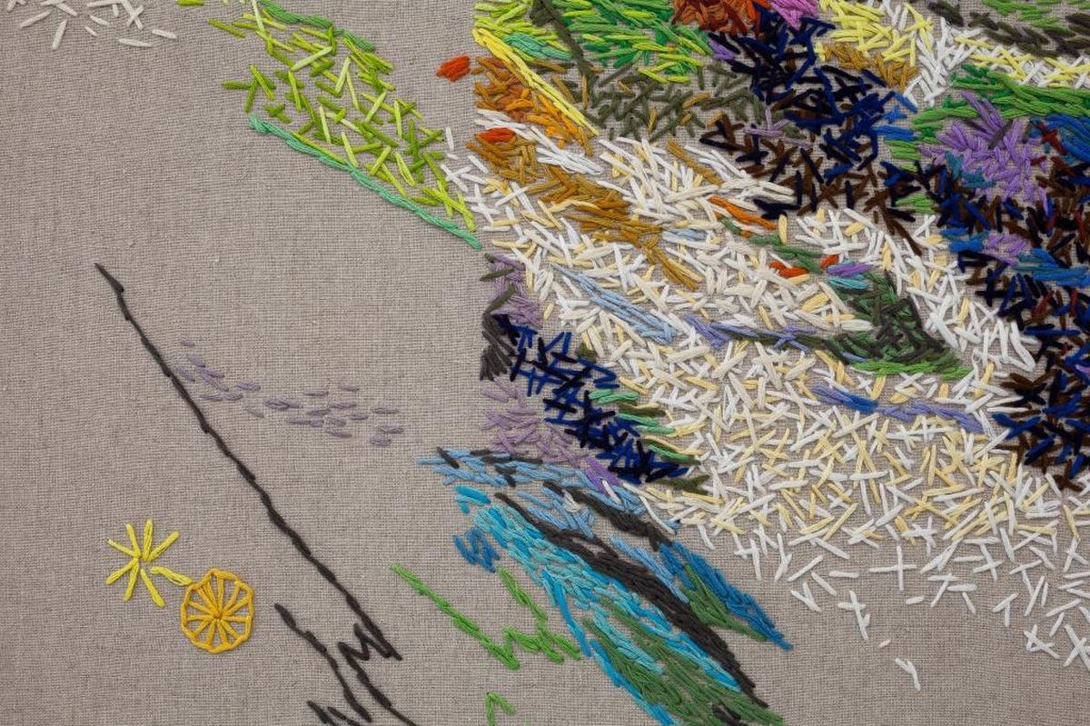 Pip Brant’s weaving, ‘Union Charge,’ is on display through Dec. 29, 2017, as part of the ‘Threads of Execution’ show at the Dimensions Variable art space.