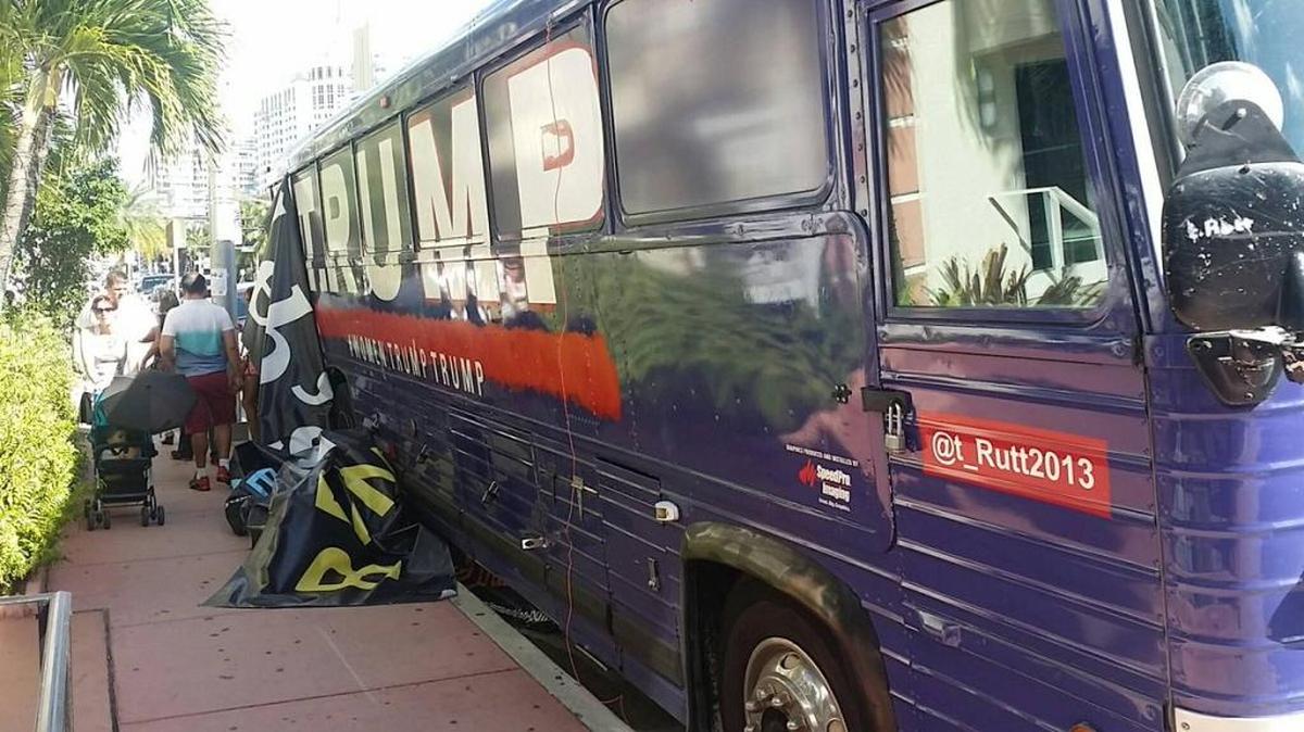The Trump protest bus in Miami Beach just before the election