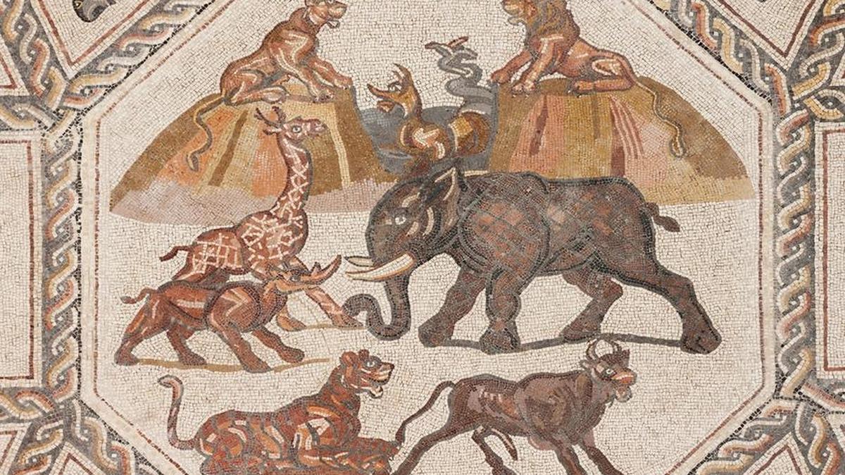 Detail of the Lod Mosaic, on view at the Frost-FIU Museum of Art through May 15.