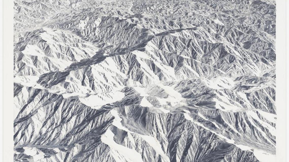 Toba Khedoori’s intricate drawings include this Afghani mountain range, Untitled (mountains 2),” 2011-12.