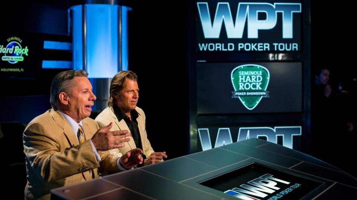 Mike Sexton, left, and Vince Van Patten describe the play at World Poker Tour events, including the Seminole Hard Rock Poker Showdown.