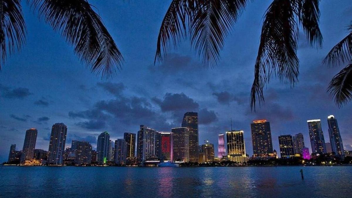 The Miami skyline seen from the Port of Miami.