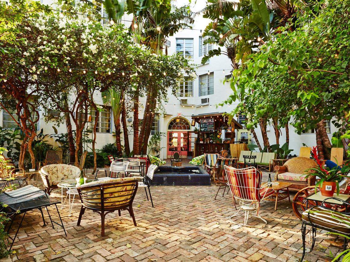 The outdoor courtyard at Broken Shaker at Freehand Miami.