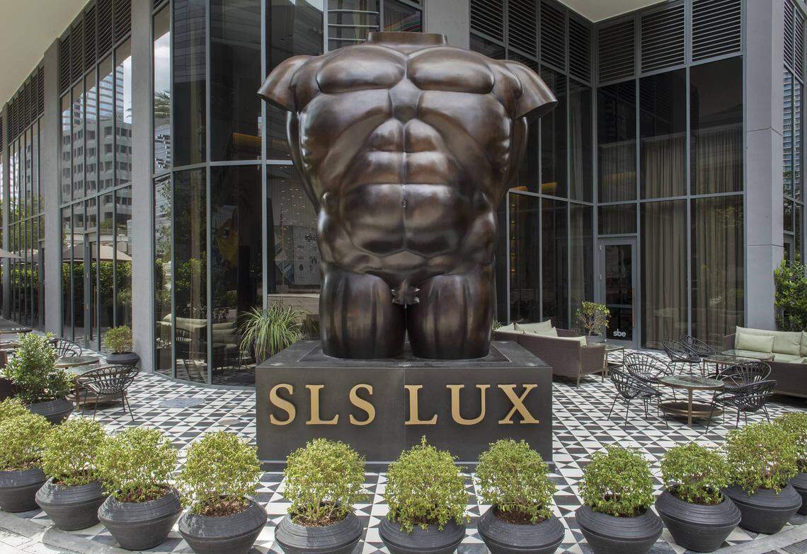 Botero's 'Male Torso' sculpture greets you at the SLS Lux Brickell.