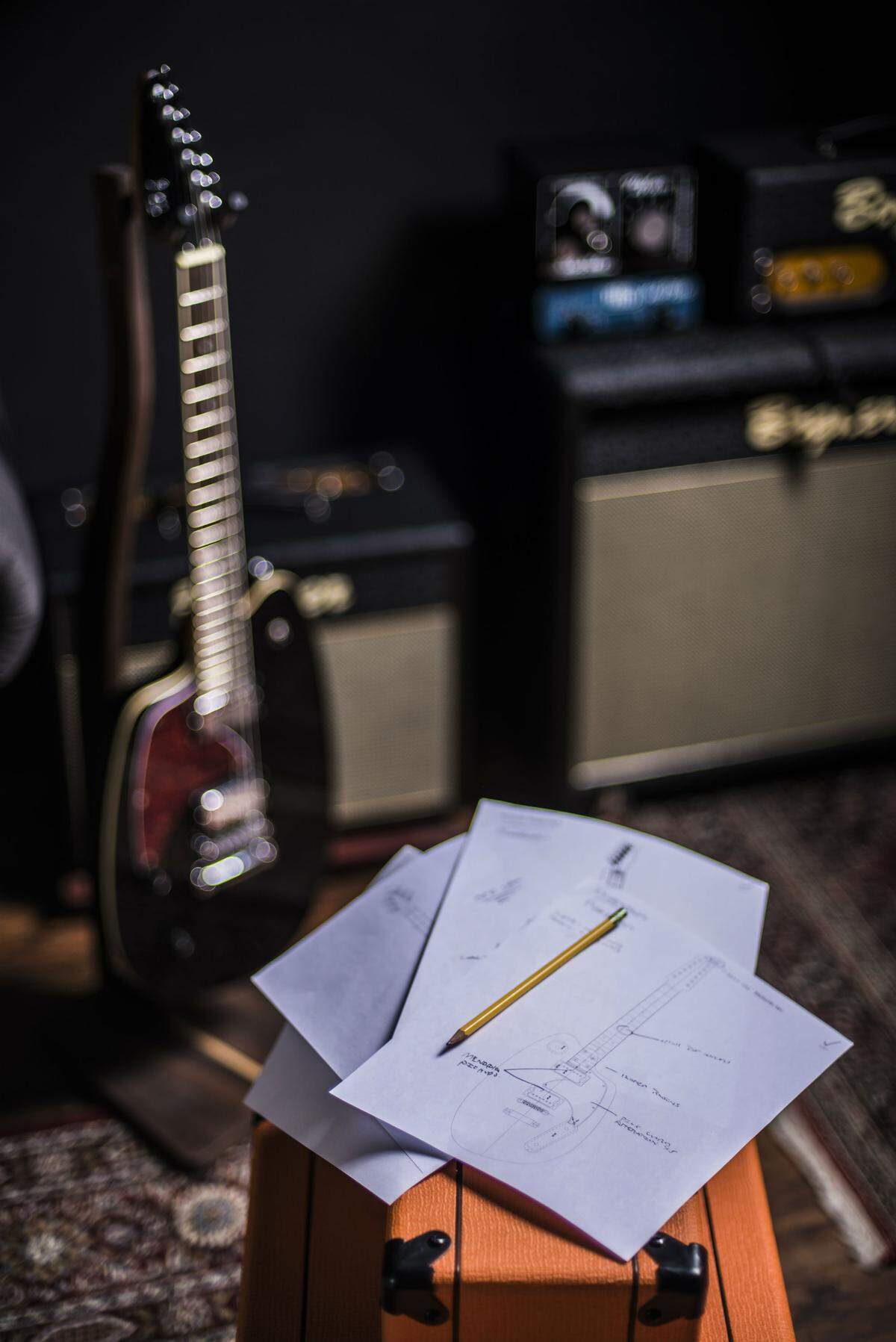 A guitar design in progress. Photograph by Felipe Cuevas.