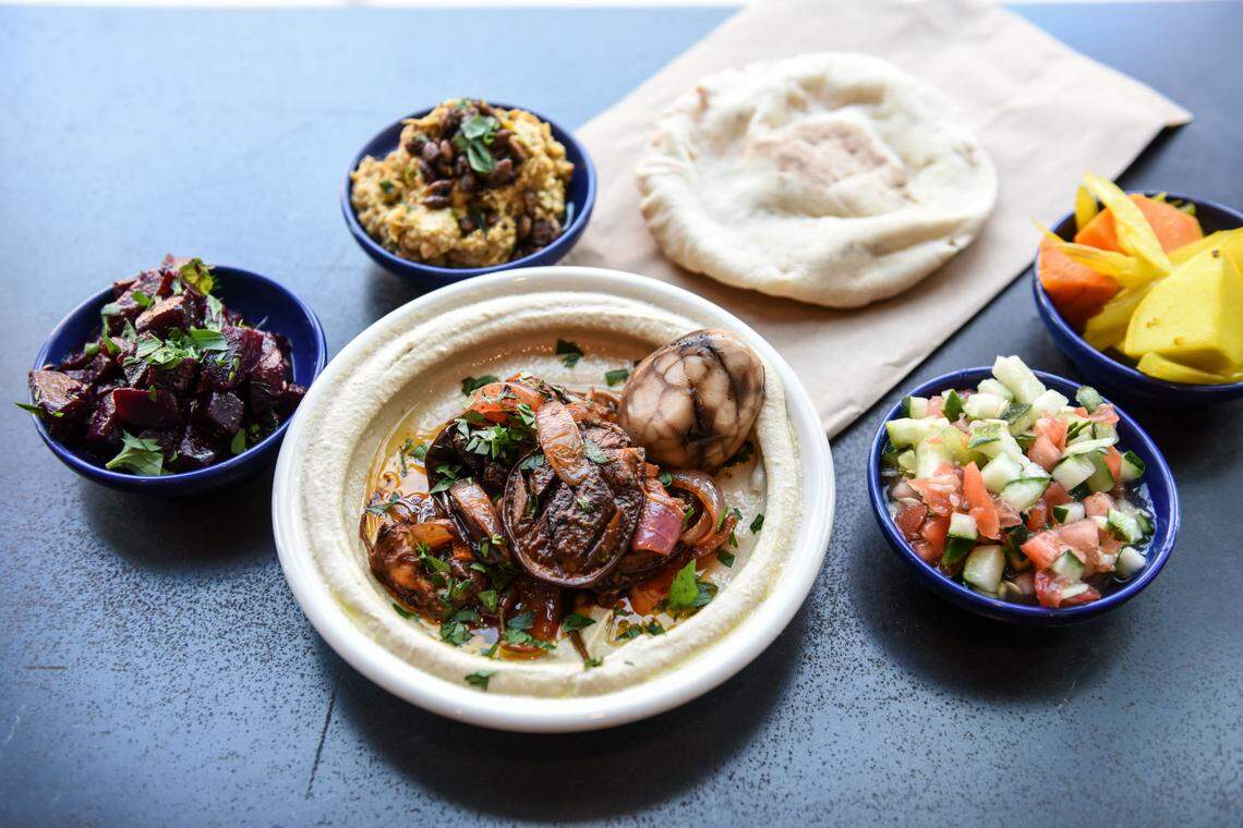 A spread at Dizengoff Miami in Wynwood. Photograph by Carina Mask.