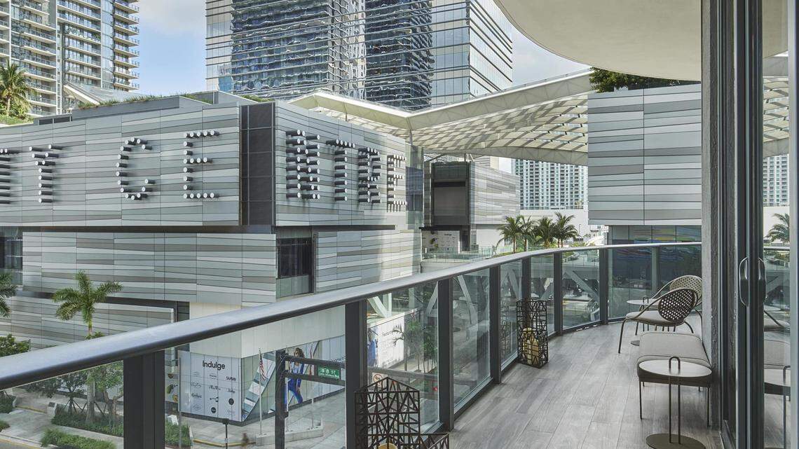 Wraparound balconies are a perk of corner suites at the SLS Lux Brickell.