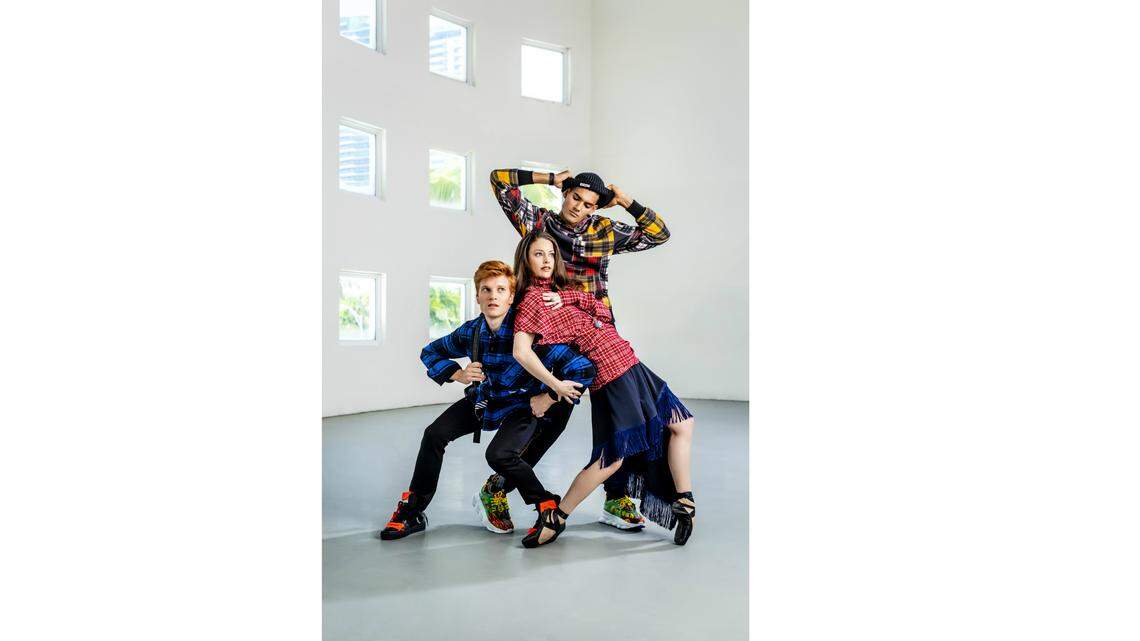 Mad for plaid: Miami City Ballet dancers Alexander Peters, Jennifer Lauren and Renan Cerdeiro. Photograph by Nick Garcia.