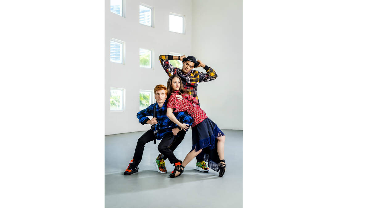 Mad for plaid: Miami City Ballet dancers Alexander Peters, Jennifer Lauren and Renan Cerdeiro. Photograph by Nick Garcia.
