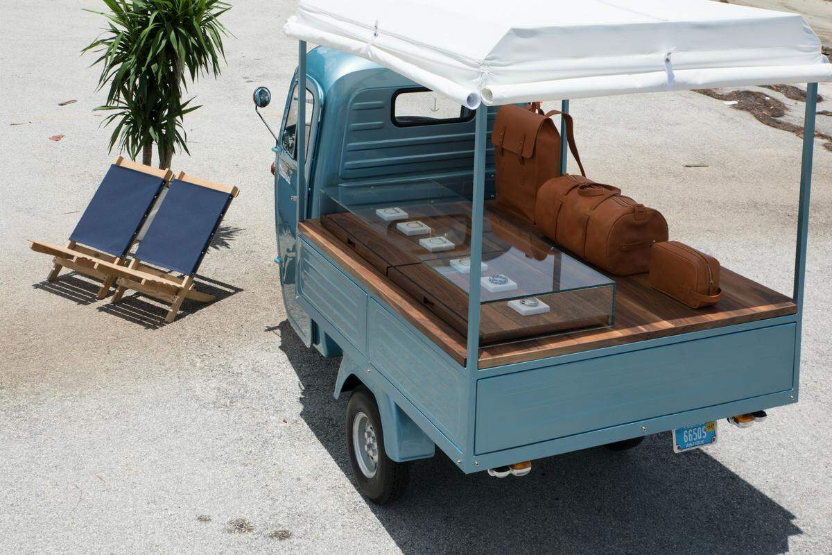 Miansai retrofitted a vintage Piaggio into a mobile shop.