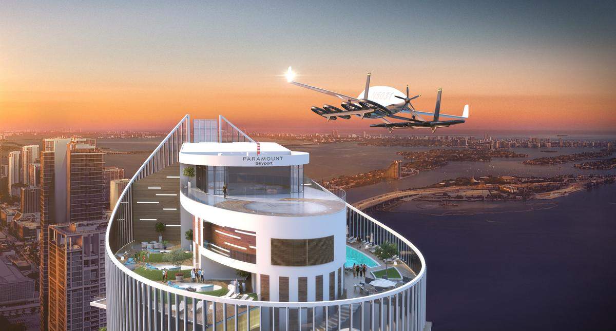Paramount Miami Worldcenter is ready for flying cars. Artist rendering.