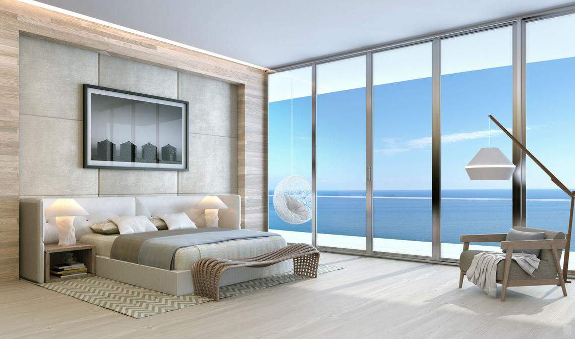 A penthouse bedroom at Auberge Beach Residences and Spa in Fort Lauderdale.