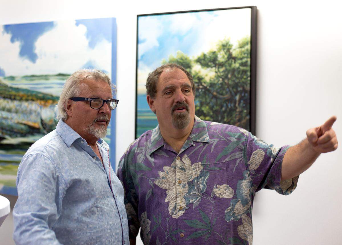 Roberto “Pasta” Pantaleo and Jon Landau at INDULGE's Home &amp; Design issue release party at Ocean Sotheby's International Realty in Islamorada. Photograph by Nick Bell.