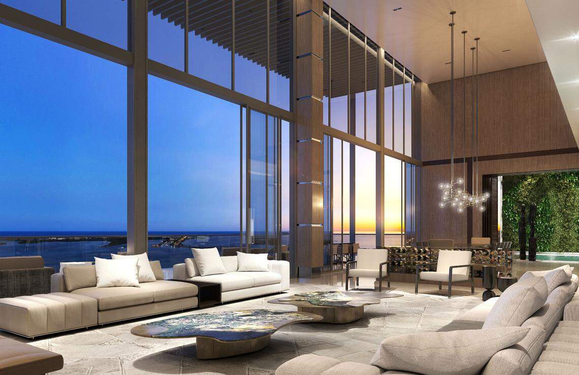 The penthouse living room at Echo Brickell.