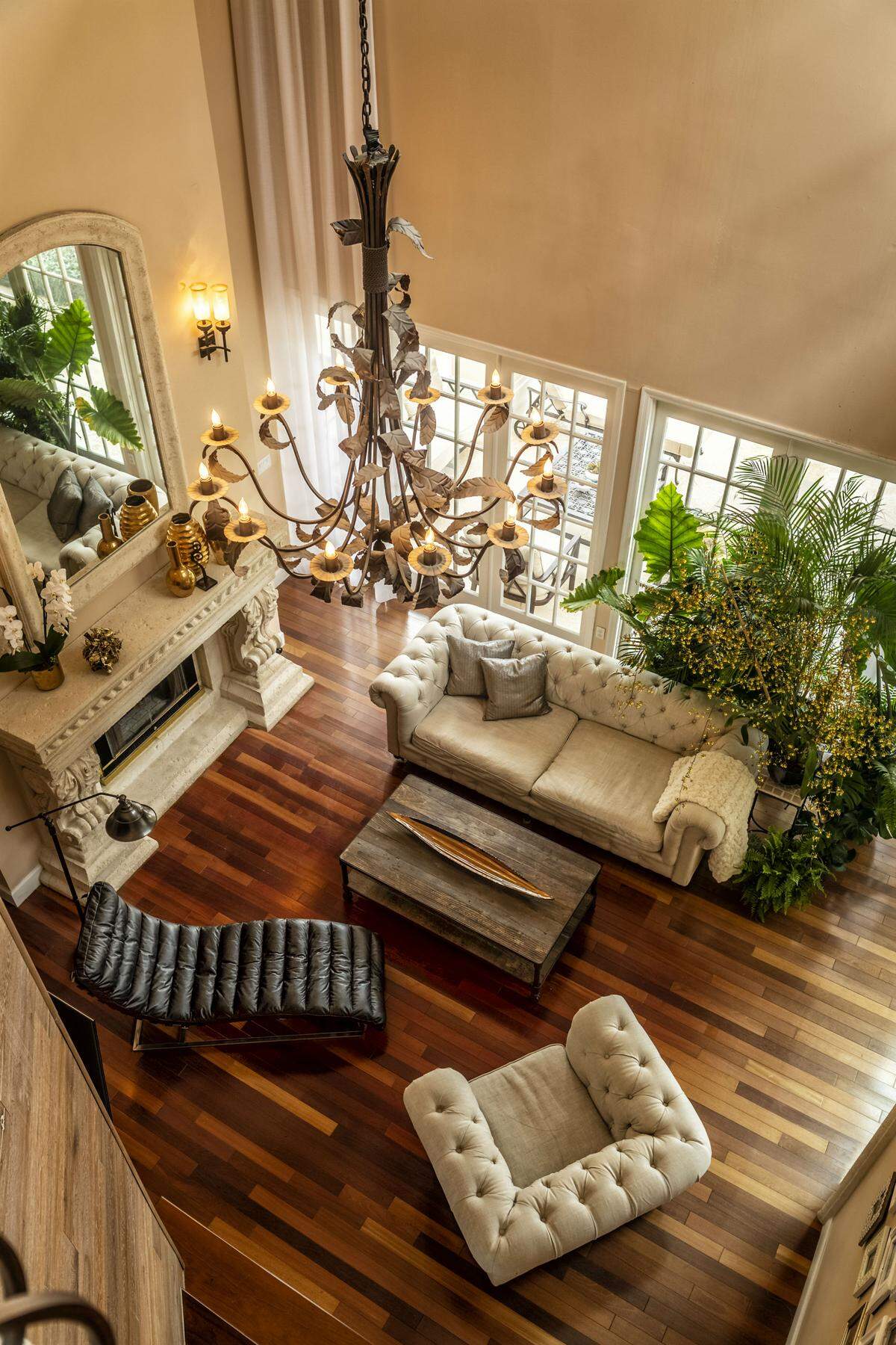 An overhead view of the Varases' living room in Coral Gables. Photograph by Nick Garcia.