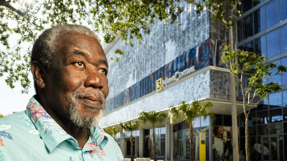 Robert McKnight looks out onto 3 MiamiCentral, where he created art that depicts the history of Overtown. Photograph by Nick Garcia.